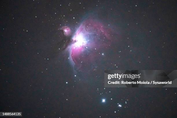 nebula and stars view with telescope - telescopio astronómico fotografías e imágenes de stock