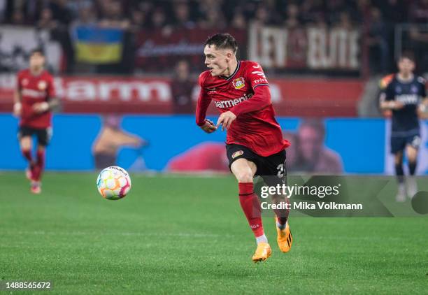 Florian Wirtz of Leverkusen runs for the ball during the Bundesliga match between Bayer 04 Leverkusen and 1.FC Koeln at Bayarena on May 05, 2023 in...