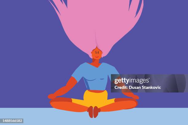 meditation brings brightens me up - cow face pose stock illustrations