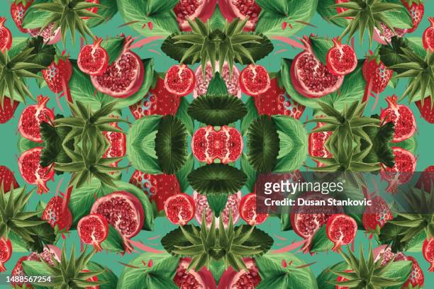 tropical fruit and leaves - fruit stock illustrations stock illustrations