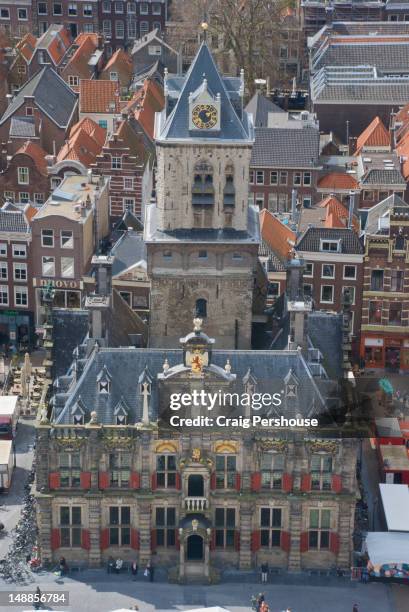 town hall seen from top of nieuwe kerk (new church). - nieuwe kerk delft stock pictures, royalty-free photos & images