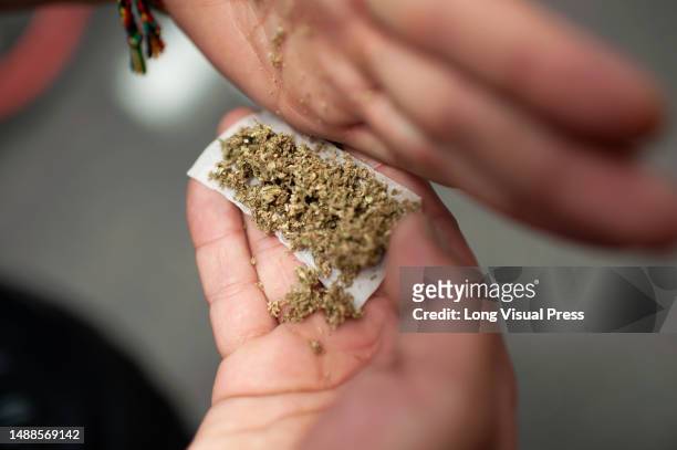 People demonstrate for the legalization of cannabis in Bogota, Colombia on May 6, 2023.