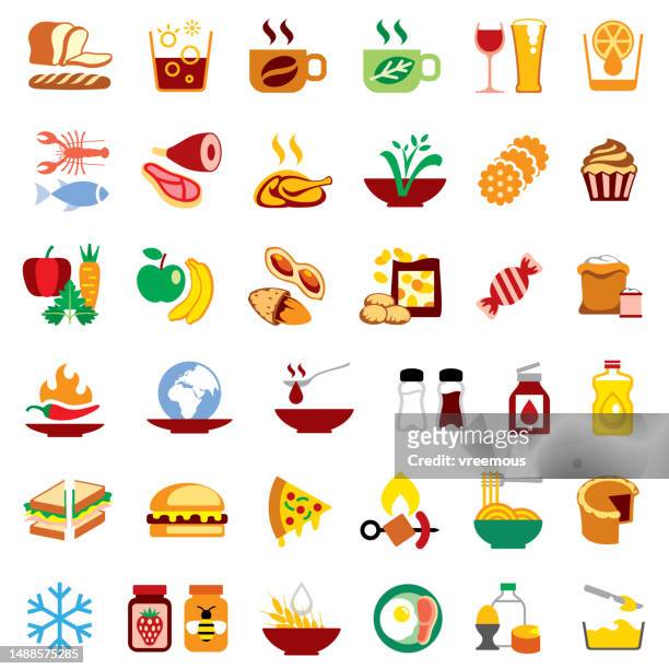 grocery food and drink isolated icons - soup and sandwich stock illustrations