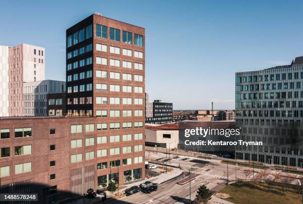 aerial view of high-rise buildings with offices. - malmo stock pictures, royalty-free photos & images