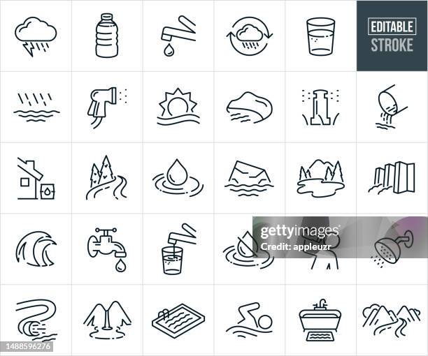 water thin line icons - editable stroke - drinking water bottle icon stock illustrations