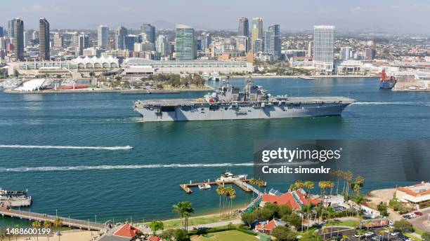 view of downtown city in san diego - us military ship stock pictures, royalty-free photos & images