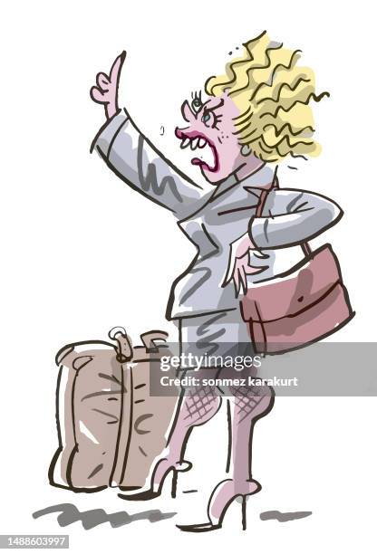 Waiting Angry Angry Female Passenger Waiting With Her Suitcase High-Res Vector ...