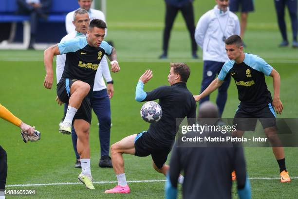 Lautaro Martinez of FC Internazionale trains during the FC Internazionale training session at the club's training ground Suning Training Center ahead...