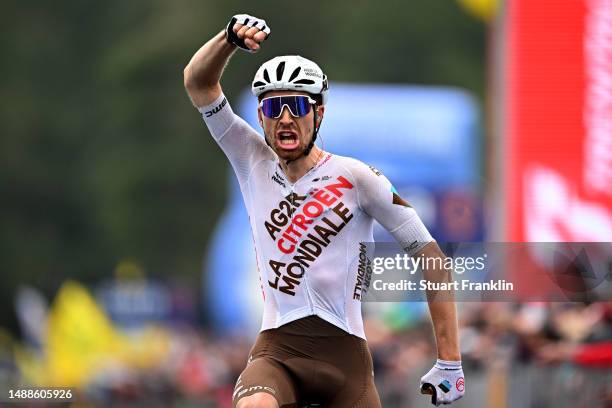 Aurélien Paret-Peintre of France and AG2R Citroën Team celebrates at finish line as stage winner during the 106th Giro d'Italia 2023, Stage 4 a 175km...