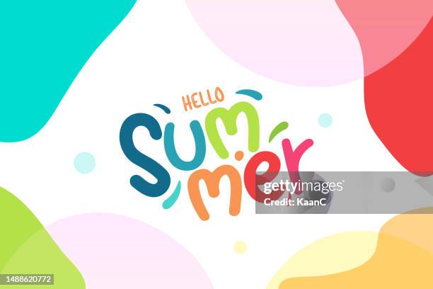 schriftzugkomposition von hello summer und abstrakte form. sommerlicher schriftzug. vektor stock-illustration - hello summer stock-grafiken, -clipart, -cartoons und -symbole