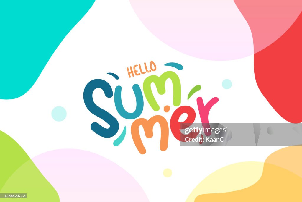 Lettering composition of Hello Summer and abstract shape. Summer lettering. Vector Stock illustration