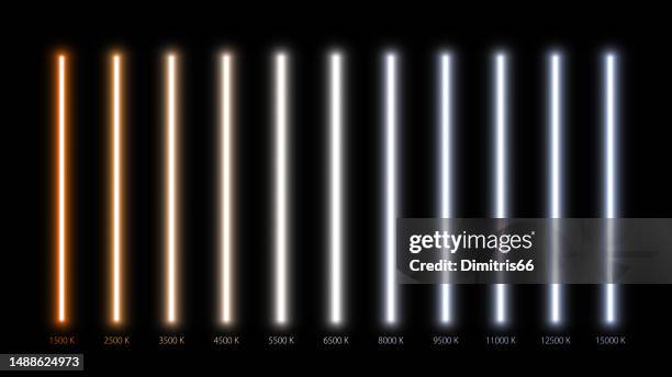 ilustraciones, imágenes clip art, dibujos animados e iconos de stock de luces de neón de temperatura de color cálidas a frías - luz led