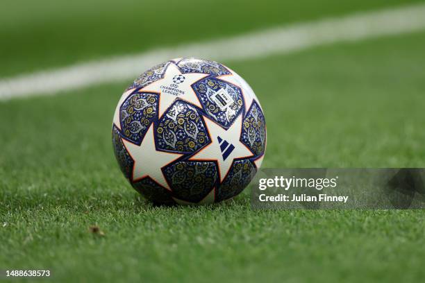 Detailed view of the adidas UEFA Champions League match ball prior to the UEFA Champions League semi-final first leg match between Real Madrid and...