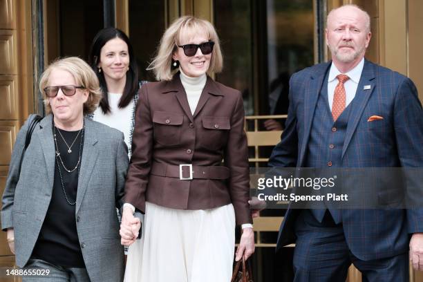 Writer E. Jean Carroll leaves a Manhattan court house after a jury found former President Donald Trump liable for sexually abusing her in a Manhattan...