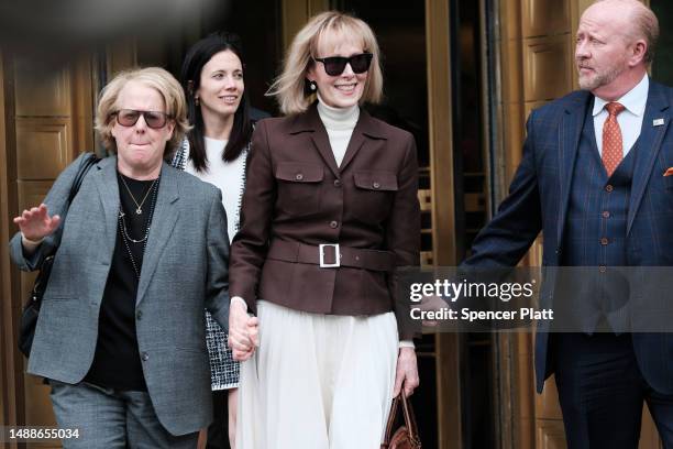 Writer E. Jean Carroll leaves a Manhattan court house after a jury found former President Donald Trump liable for sexually abusing her in a Manhattan...