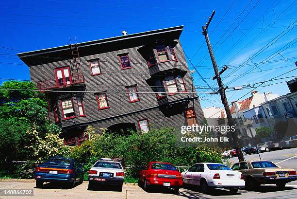 cars parked outside a house on filbert street, the steepest street in san francisco. - suburb park stock pictures, royalty-free photos & images