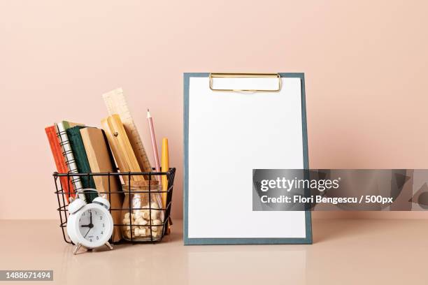 empty frame mockup,desktop organizer with school stationary and office supplies,romania - clipboard mockup stock pictures, royalty-free photos & images
