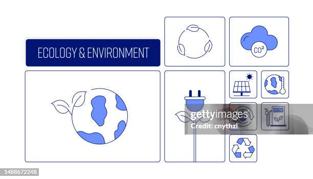 illustrations, cliparts, dessins animés et icônes de conception liée à l’écologie et à l’environnement avec des icônes de ligne. icônes de symbole de contour simple. - action climatique