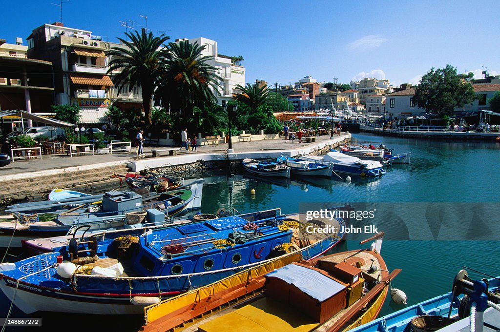 Boats moored on Lake Voulismeni - Agios Nikolaos, Lassithi Province, Crete