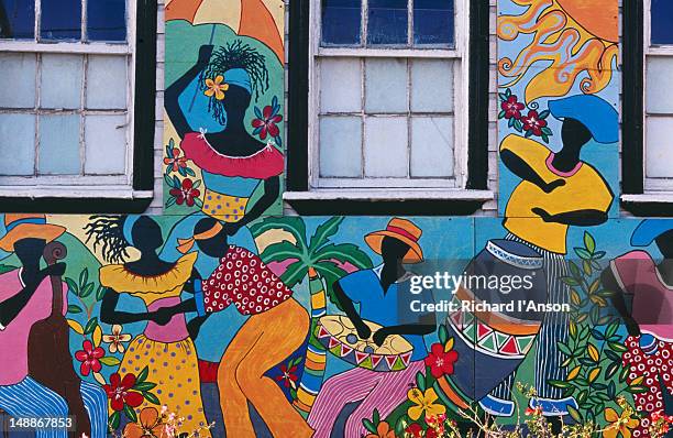 mural on wall of office building. - mural stock illustrations
