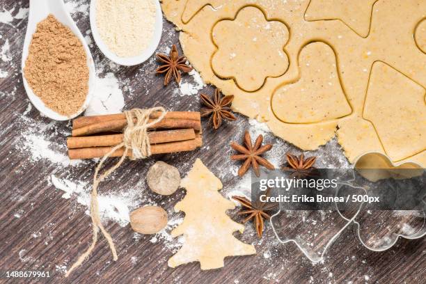 high angle view of food and spices on table,romania - rolling pin stock pictures, royalty-free photos & images