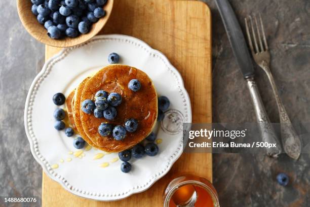high angle view of dessert in plate on table,romania - maple syrup stock pictures, royalty-free photos & images