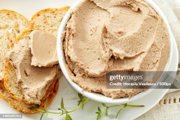 bowl of liver pate,top view - terrine photos et images de collection