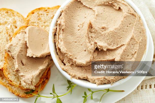 bowl of liver pate,top view - pates stock pictures, royalty-free photos & images