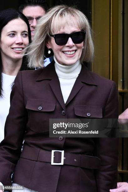 Magazine columnist E. Jean Carroll leaves Manhattan Federal Court after a jury found former President Donald Trump liable for sexually abusing her in...