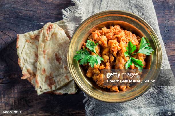 directly above shot of food in bowl on table - naan stock pictures, royalty-free photos & images