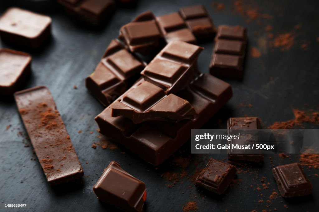 High angle view of chocolate bar on table