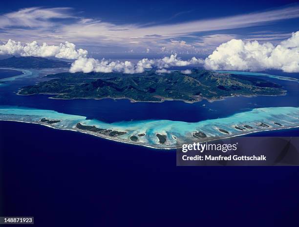 aerial view of tahaa. - tahaa island stock pictures, royalty-free photos & images