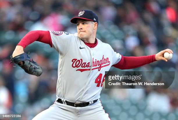Patrick Corbin of the Washington Nationals pitches against the San Francisco Giants in the bottom of the first inning at Oracle Park on May 09, 2023...