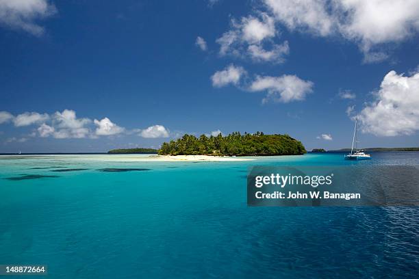 catamaran in the clear waters off nuku island. - isole vavau foto e immagini stock