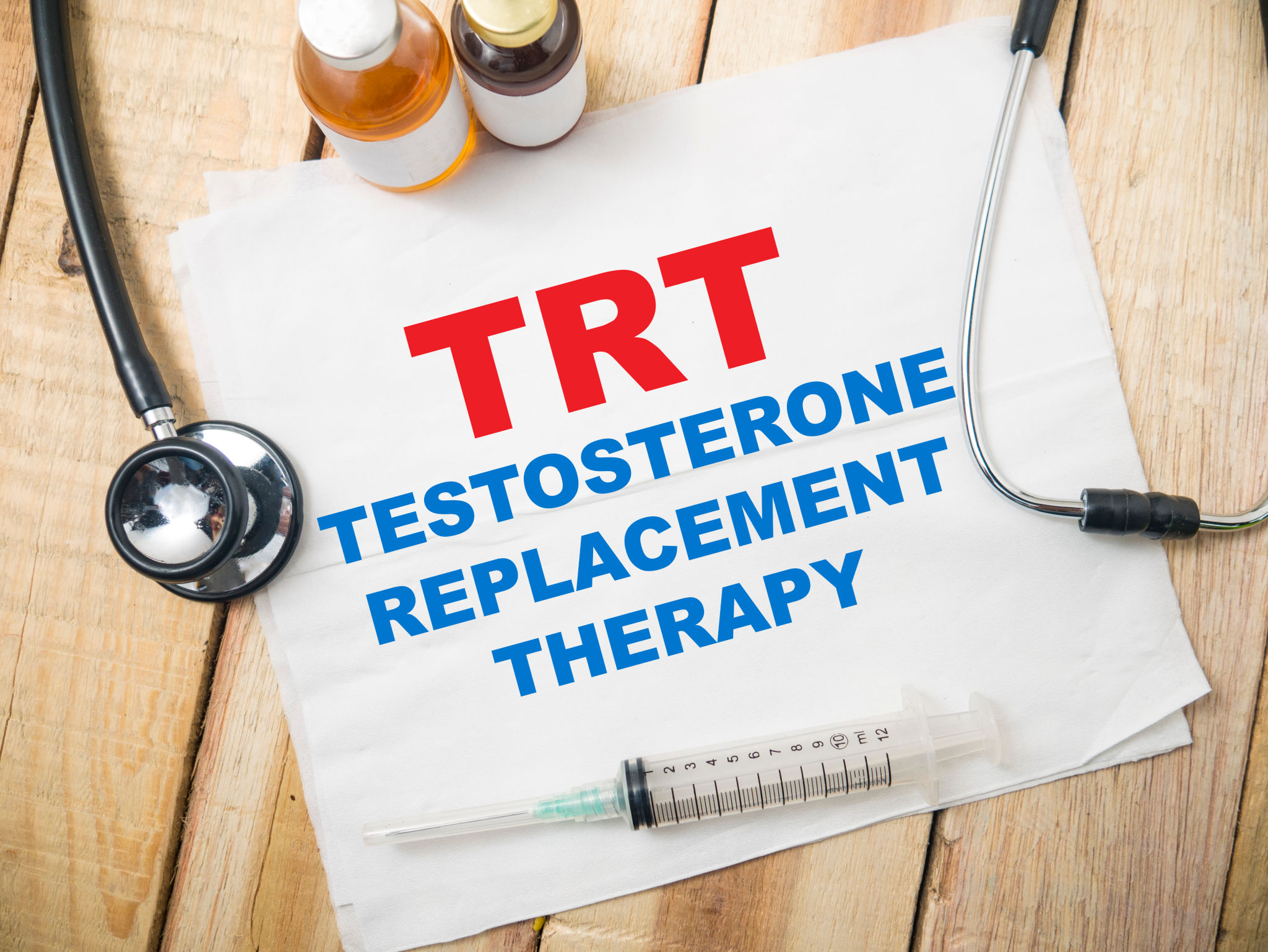 TRT Testosterone replacement therapy, text words typography written on paper, health and medical TRT Testosterone replacement therapy, text words typography written on paper, health and medical