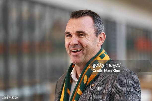 Rugby Australia President Joe Roff speaks to the media during a Wallabies media opportunity at CommBank Stadium on May 10, 2023 in Sydney, Australia.