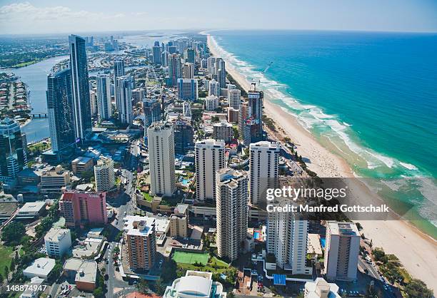 surfers paradise and main beach from q deck. - main beach gold coast stock pictures, royalty-free photos & images