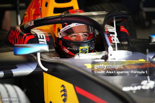 Enzo Fittipaldi of Brazil and Rodin Carlin prepares to drive during day one of Formula 2 Testing at Circuit de Barcelona-Catalunya on May 10, 2023 in...