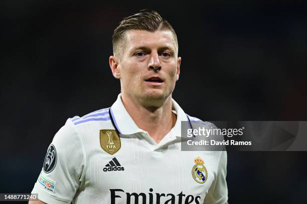 Toni Kroos of Real Madrid CF runs with the ball during the UEFA Champions League semi-final first leg match between Real Madrid and Manchester City...