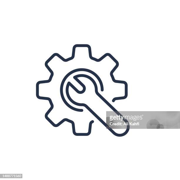 stockillustraties, clipart, cartoons en iconen met wrench with gear thin line icon - it support icon