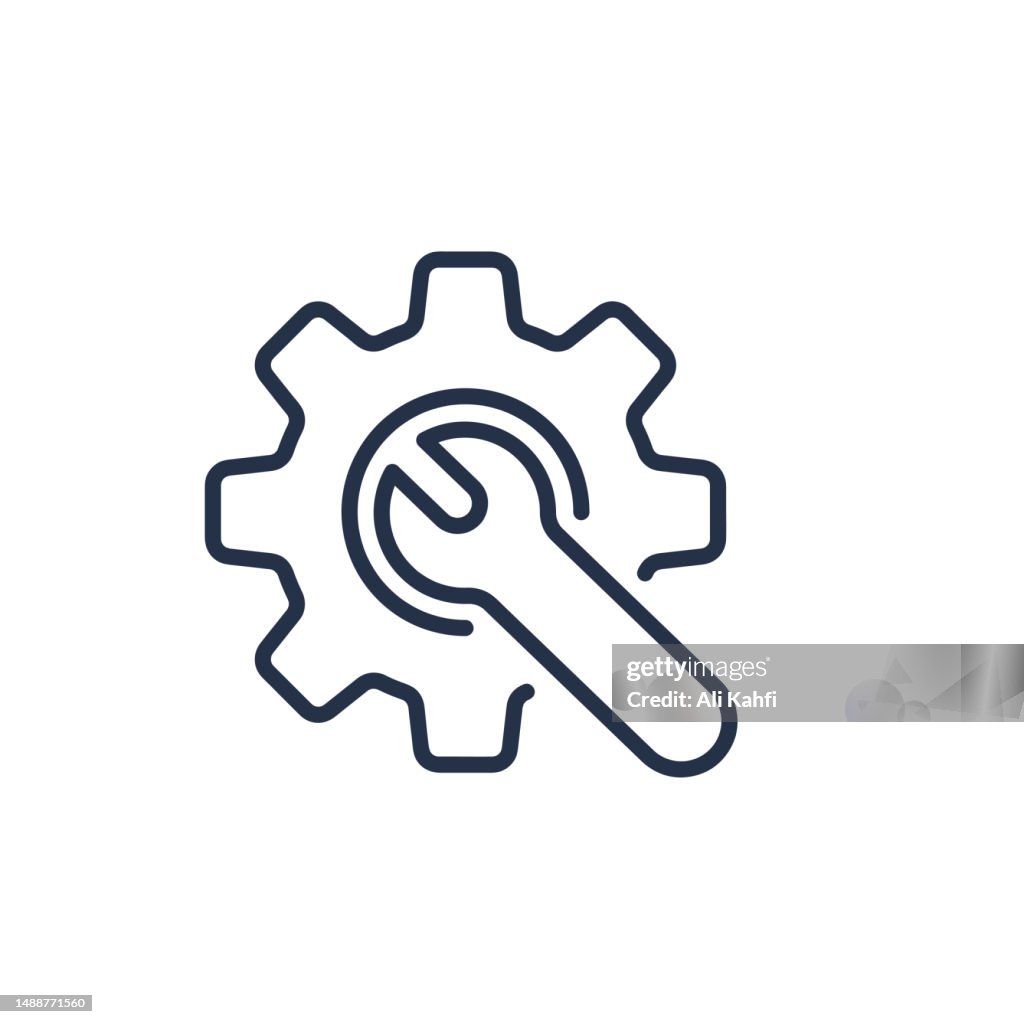 Wrench with gear thin line icon