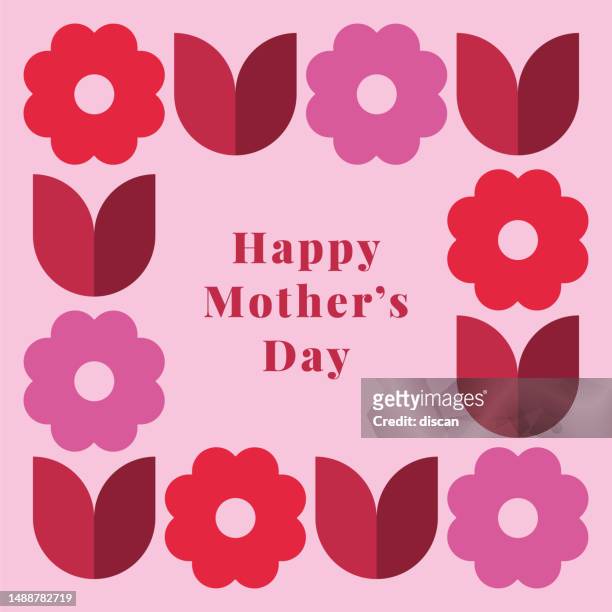 stockillustraties, clipart, cartoons en iconen met mother’s day card with geometric floral frame. - mom flirting