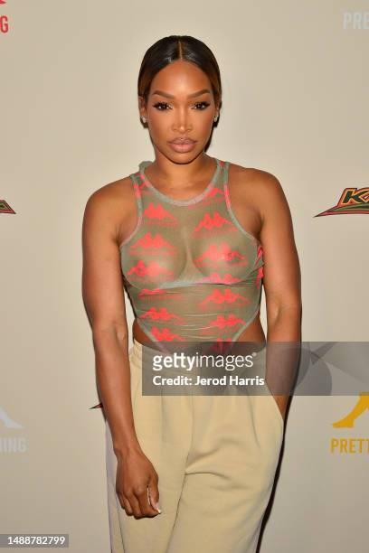 Malika Haqq attends PRETTYLITTLETHING X KAPPA Launch Party at Sunset Room Hollywood on May 09, 2023 in Los Angeles, California.