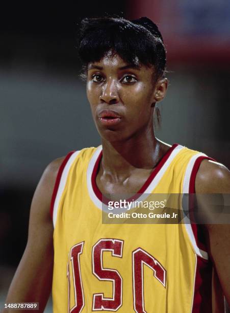 Portrait of Lisa Leslie, Center for the University of Southern California Trojans women's basketball team during the NCAA Pac-10 Conference college...