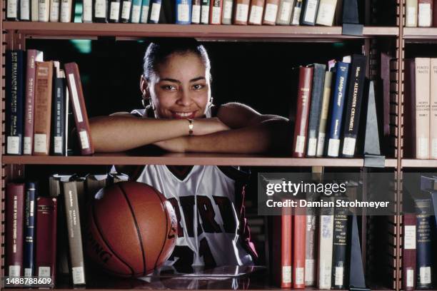 Portrait of Allison Feaster, Forward for the University of Harvard Crimson women's basketball team during the NCAA Division I Ivy League Conference...