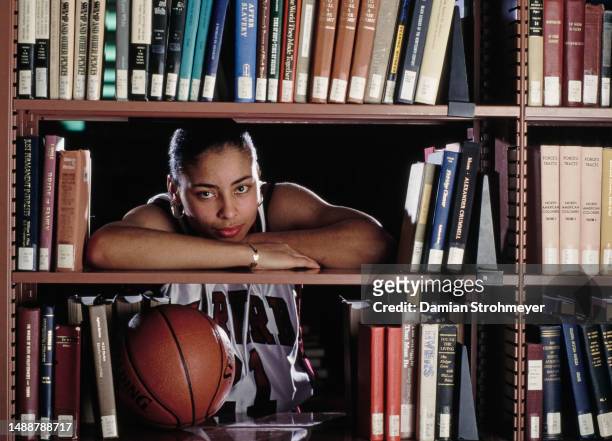 Portrait of Allison Feaster, Forward for the University of Harvard Crimson women's basketball team during the NCAA Division I Ivy League Conference...