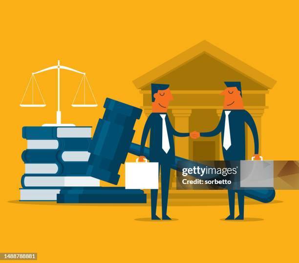 stockillustraties, clipart, cartoons en iconen met businessman shaking hands to seal a deal - notaris