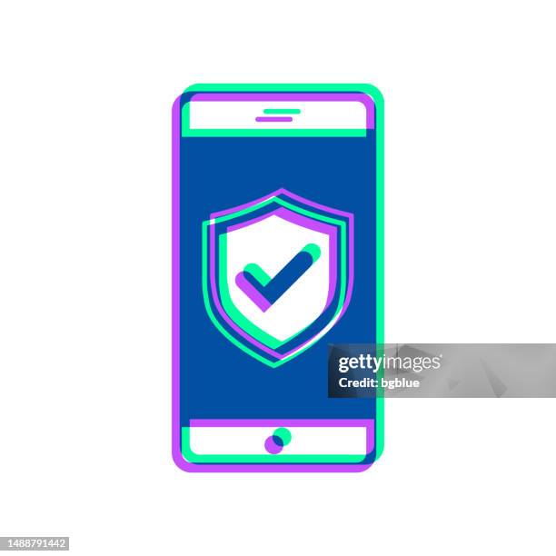 secure smartphone. icon with two color overlay on white background - green check mark transparent background stock illustrations