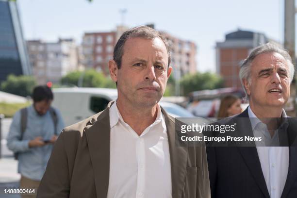The former president of FC Barcelona Sandro Rosell and his lawyer, Pau Molins , on his arrival at the Plaza de Castilla Courts, on 10 May, 2023 in...