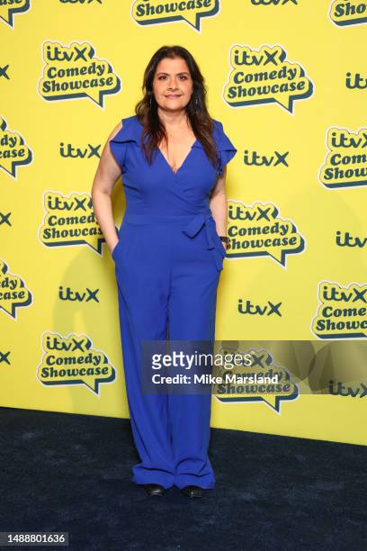 Nina Wadia attends the ITVX Comedy Showcase photocall at the Bike Shed Moto Co. On May 09, 2023 in London, Englandon May 09, 2023 in London, England.